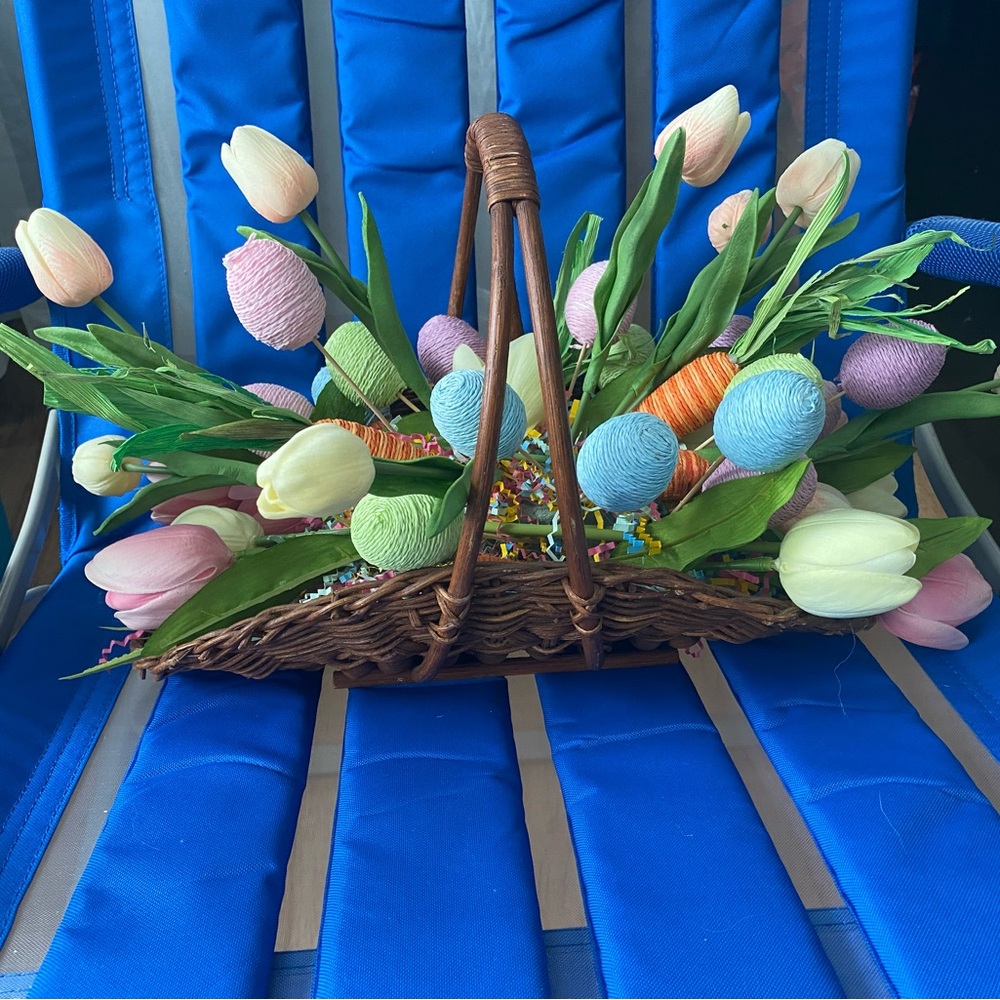 Rustic Wicker Tulip Basket with Pastel Faux Flowers